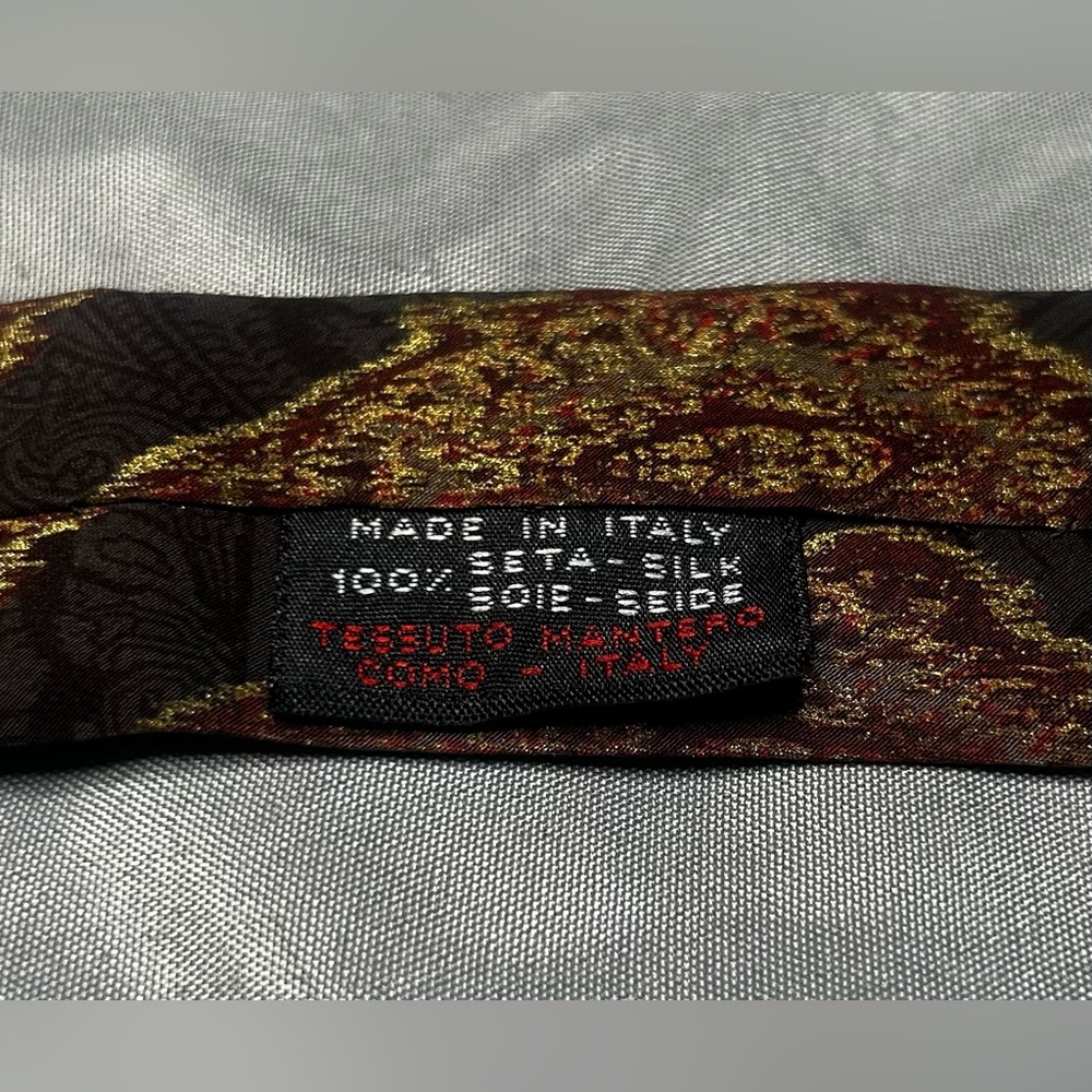 Men’s Gianfranco Ferre Brown Gold Geometric Regular Designer Silk Italy Tie - Picture 4 of 4